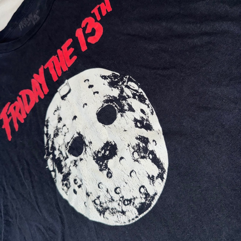 Friday the 13th Jason Voorhees Hockey Mask Graphic T-Shirt Black Mens Medium